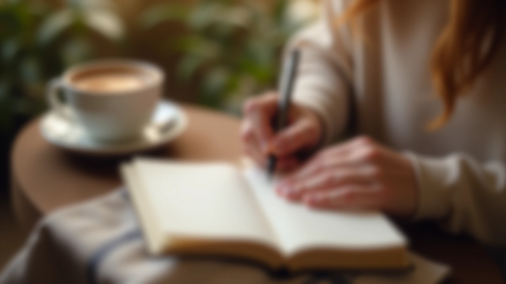 Mains écrivant dans un carnet avec une tasse de café