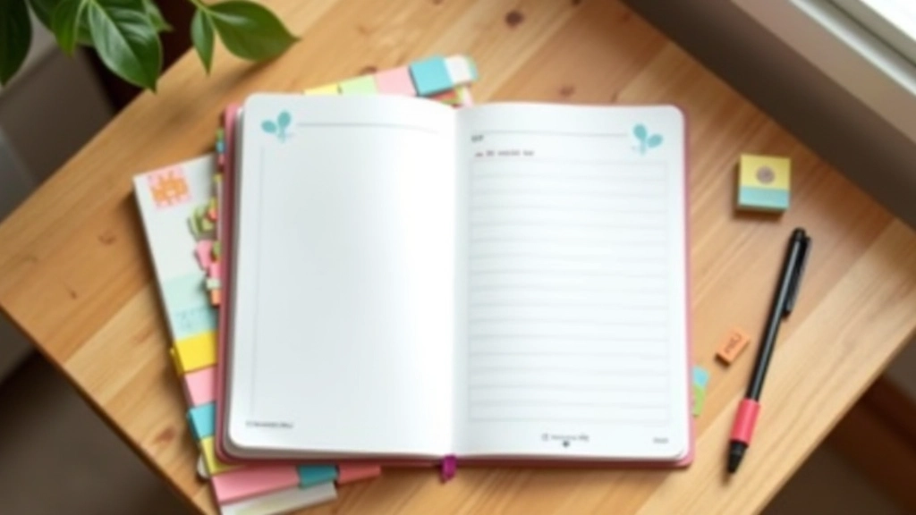 Agenda ouvert avec notes colorées et stylo, démontrant la planification quotidienne intentionnelle