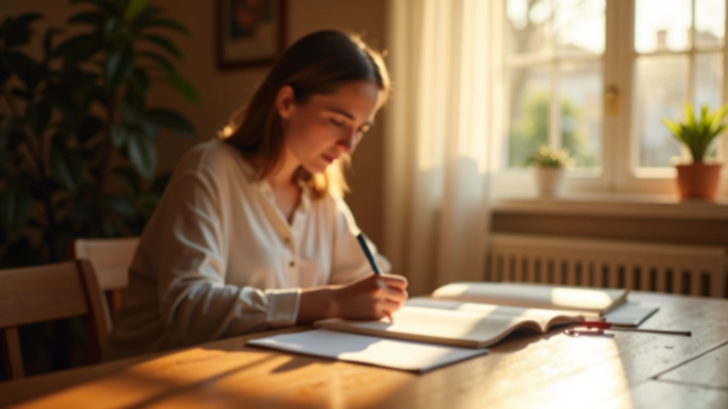 Personne tenant un journal dans un cadre calme et lumineux