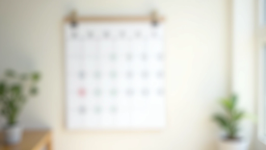 Calendrier mural avec des jours marqués, montrant un système de suivi visuel simple